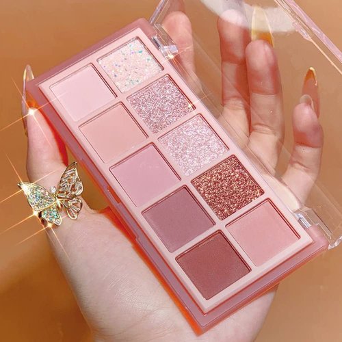 Erinde 10-Color Eyeshadow Palette - Ultra-Blendable Matte & Shimmer Shades, Rose Pink with Brush