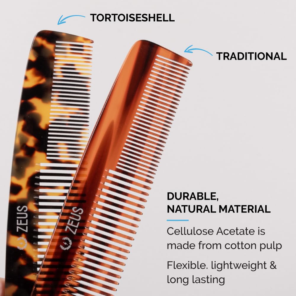 ZEUS 7.5” Large Beard & Mustache Comb, Handmade Saw-Cut Comb for Men’s Grooming, Anti-Static, Ultra-Smooth Finish for Snag-Free Styling (Traditional) C11