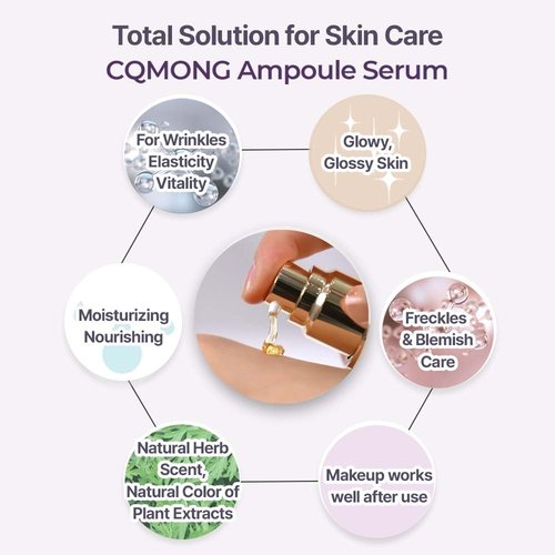 CQMONG Ampoule Facial Serum 1.69 fl oz for Glowy Skin, Hydrating, Wrinkles, Dark spot, Fleckles & Blemish/Hyaluronic Acid, Vitamin C, Collagen, Peptide, Niacinamide/Natural Herb Scent/Korean