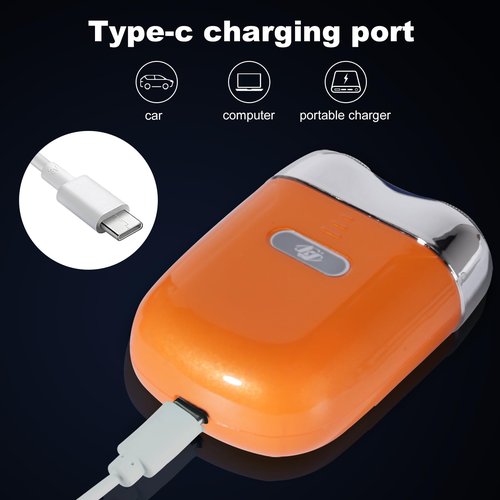 Mini Electric Shaver - USB C Fast Charge Portable Small Shavers for Men | Women - Dual Head Pocket Shaver Washable Travel Electric Razor Powerful Wet & Dry Mini Razor - Easy One Button Use (Orange)
