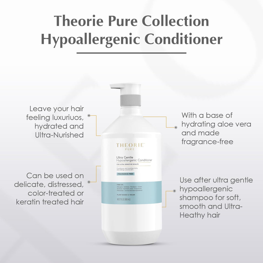 Theorie Pure Collection Hypoallergenic Conditioner - Plant-Based & Vegan - Soothes Itchy Skin - 800mL Pump Bottle
