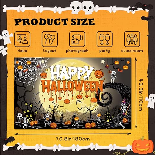 Halloween Party Banner - 70.8 x 43.3 Inch Spooky Decorations Backdrop