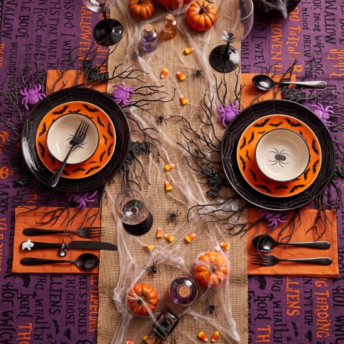 Halloween Placemats Set of 6 - Artificial Round Table Decor, Bare Twig Variation