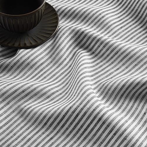 Pure Linen Table Runner 14x108 Inches - Black & White Narrow Stripe — Handcrafted, Elegant Dining Decor