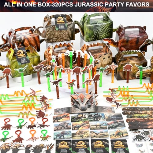 Jurassic Dinosaur Party Favor Set - 320 Pieces for 12 Guests - Dinosaur Theme, Goodie Bags, Decorations & Party Supplies