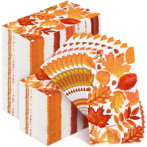 Fall Paper Napkins with Maple Leaves - Autumn Guest Towels 3 Ply, 200 Pack, Autumn Leaves Variation