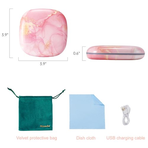 Mocado Compact LED Travel Makeup Mirror - 4 Inches 1X/10X Magnification Travel Mirror with Light Dimmable Double Sides Lighted USB Rechargeable Compact Mirror for Purse,Pocket,Travel(Pink Marble)