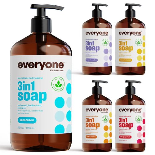 Everyone 3-in-1 Soap | Coconut & Lemon Body Wash, Shampoo & Bubble Bath - 32 Ounce