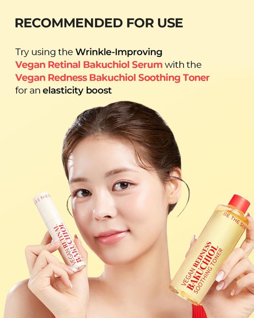 BE THE SKIN Vegan Retinal Bakuchiol Serum - Retinal 1120ppm + Bakuchiol 20000ppm, 5 Peptides & Ceramides, Helps Smooth Look of Fine Lines & Pores | Korean Anti-Aging Night Serum 0.68 oz