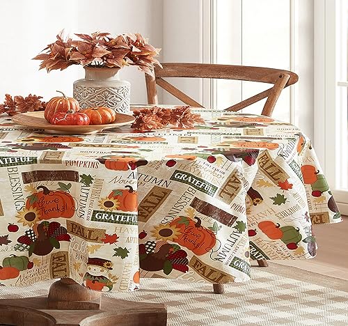 Thanksgiving Fall Hayride Vinyl Tablecloth - 84x60 Inch Oval, Rustic Farmhouse Decor