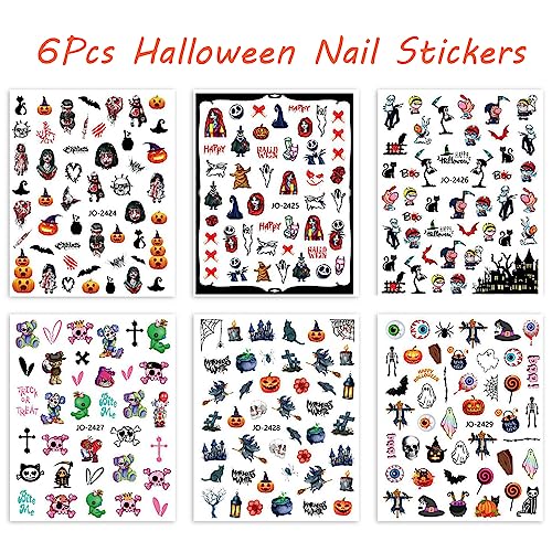 Halloween Nail Art Stickers Decals - 6 Sheets Pumpkin Ghost Witches Design