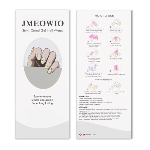 JMEOWIO Gel Nail Stickers Bee Yellow French Tip Semi Cured Gel Nail Strips Wraps UV/LED Nails Art Design Decoration Accessories