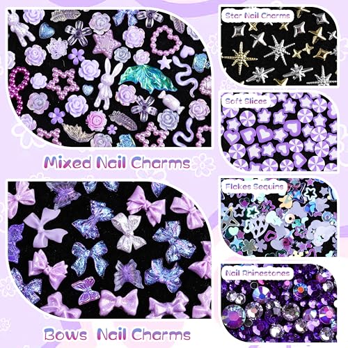 1500Pcs Purple Nail Charms & Gems Set for Acrylic Nails DIY Art - Variation of THIS listing