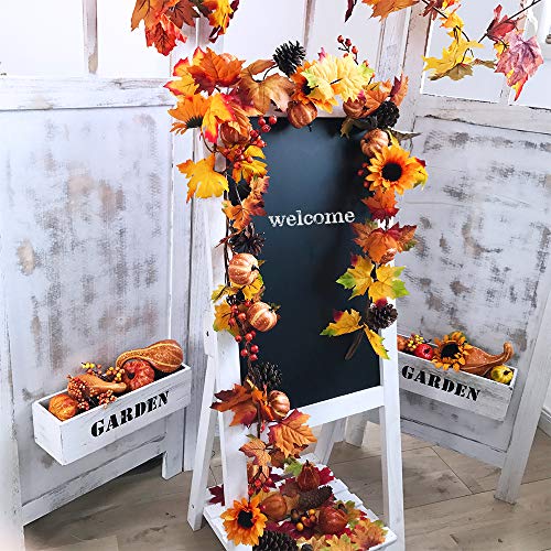 Fall Maple Leaf Garland with Sunflowers Pumpkin Berries - 12ft Autumn Decor Set
