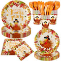 Thanksgiving Party Supplies Set with Plates Napkins Cups Forks Knives Spoons Fall Decorations