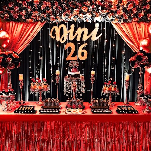 Red Metallic Foil Fringe Table Skirts 9 Feet x 29.5 Inches - 6 Pack