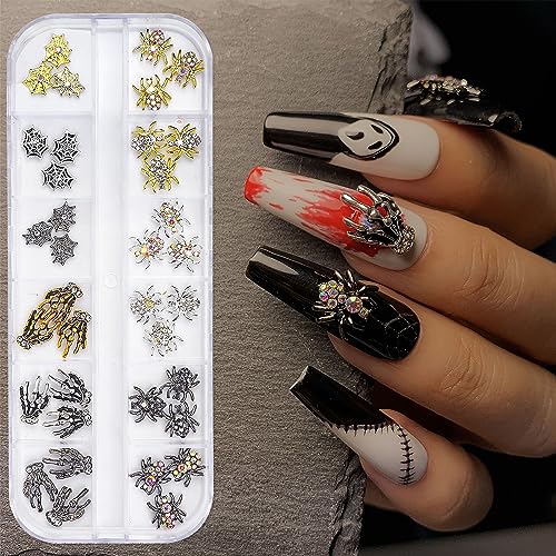 Halloween Nail Charms Kit 36pcs Spider Skull Rhinestones for Nail Art - Variation KIT1