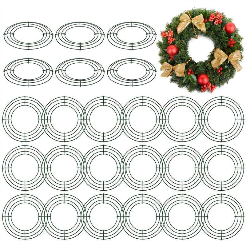 24 Pack 8 Inch Wire Wreath Frame - Dark Green Metal DIY Floral Wreaths for Holidays