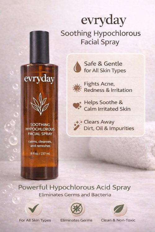 evryday™ Hypochlorous Acid Spray for Face and Body 8oz | Gentle Facial Hydration Mist for Sensitive, Irritated and Acne-Prone Complexions | pH-Balanced Daily Toner & Piercing Care Support