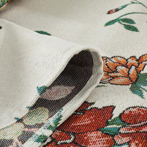 Dimatic Cotton Linen Rectangular Tablecloth with Botanical Elements - Red 55 x 94 Inches (Flower Variation)