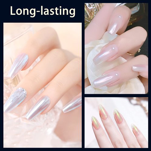Allstarry Unicorn Chrome Nail Powder, Aurora Mermaid Iridescent White Pearl Nail Chrome Powder Pigment Glitter Fairy Dust for Nail Art, Manicure, Gel Nail Polish - Orange Sunset