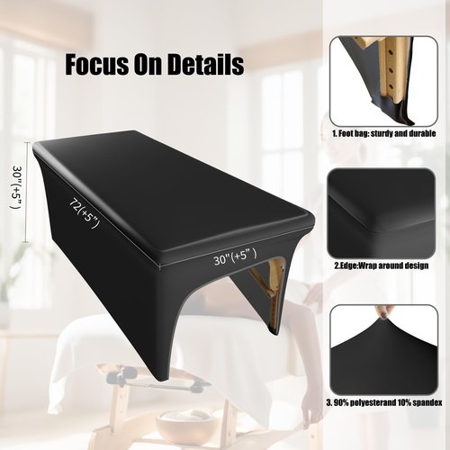 KIDOACOW Leather Massage Table Cover Wipeable Massage Bed Cover Protector, Reusable & Waterproof Lash Bed Cover Fitted, Odorless Vegan Leather Spa Salon Bed Covers (Black Tablecloth for 6FT Table)