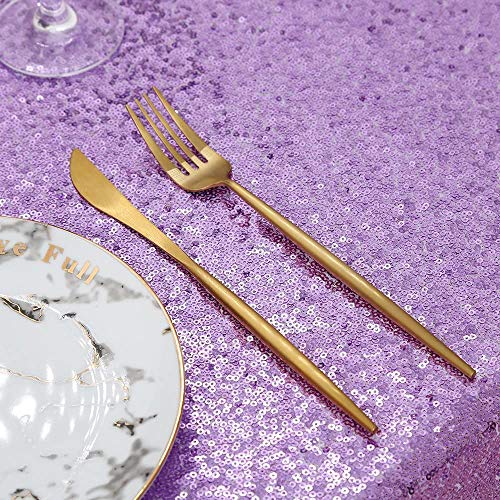 Lavender Sequin Tablecloth 90x132 Inch Rectangle Party Table Cover - Seamless & Glittering