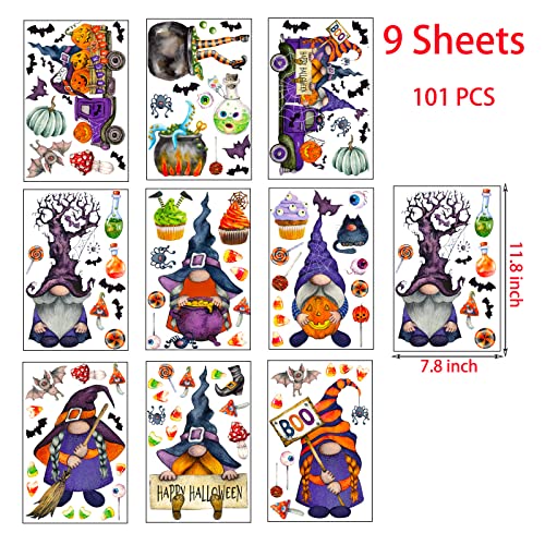 Halloween Gnomes Window Clings Set - Spooky Decorative Stickers for Windows