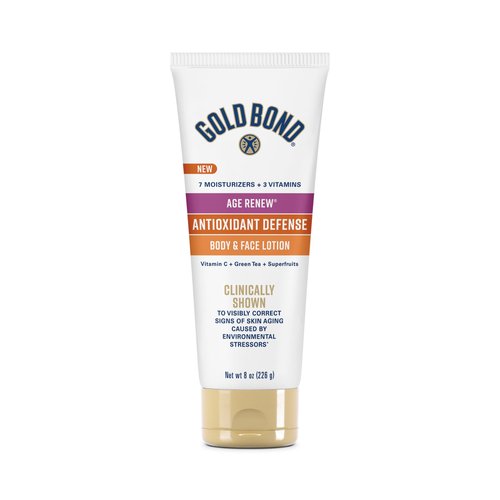 Gold Bond Age Renew Antioxidant Defense Body & Face Lotion, Brightens, Smooths & Evens Skin Tone, Nongreasy Moisturizer With Vitamin C, Superfruits & Green Tea, 8 oz.