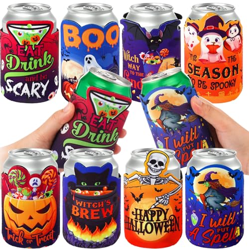Halloween Can Cooler Sleeves 24 Pack - Shaped Neoprene Drink Insulators for 12 oz Cans & Bottles