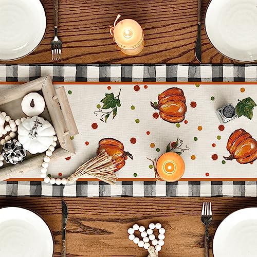 Fall Table Runner 13x90 Inch Polyester Home Decor for Dining Table - Black Beige Orange