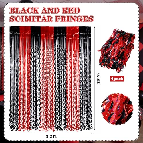 Spooky Black and Red Party Decorations Set with Balloons and Fringe Backdrop