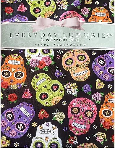 Halloween Sugar Skull Vinyl Tablecloth 60 x 84 Inch Rectangular with Flannel Backing