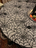 Halloween Lace Tablecloth 70 Inch Round Black Bat Spider Web Decorations Gothic Style
