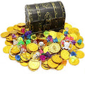 Kids Pirate Treasure Chest Toy Box Antique Color with Lock - Party Favors & Storage