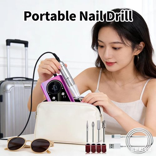 mcdhhemoProfessional Purple Electric Nail Drill Machine, Cordless Rechargeable Efile Nail Drill for Acrylic Nails, Portable Manicure Pedicure Kit, Electric Nail File Grinder Set for Salon Home Use