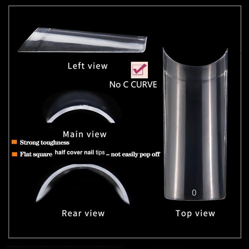 HWHUNO Long Straight Half Cover Tapered XL Square Nail Tips No C Curve,Clear ABS False Nails Medium for Manicure Salon Professional and Home DIY