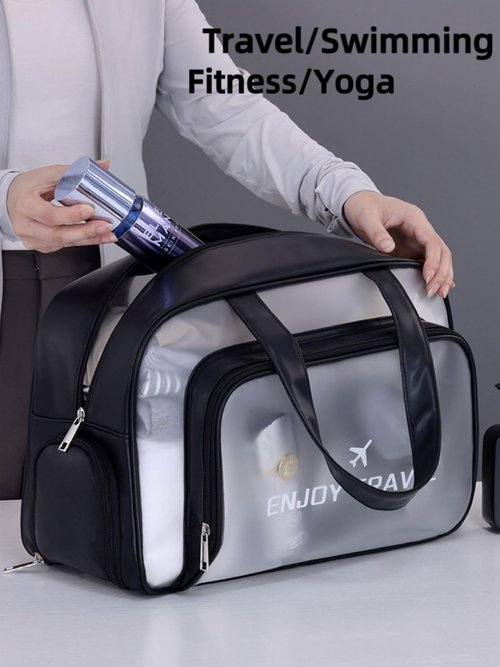 LENHAAYU Waterproof Travel Toiletry Bag with Shoe Compartment – Large Capacity Clear PVC Tote Bag, Makeup Cosmetic Organizer Bag for Travel Toiletries Accessories Black