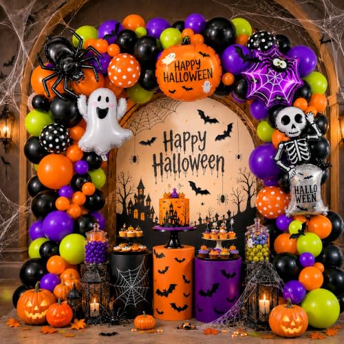 Halloween Balloon Arch Kit with Ghost Spider Pumpkins Foil Balloons