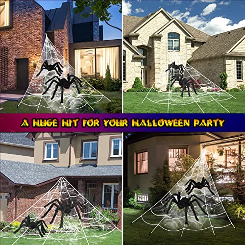 Halloween Spider Web & Giant Spider Set - 16 Ft Cobweb with 35 & 24 Inch Spiders - Black 905