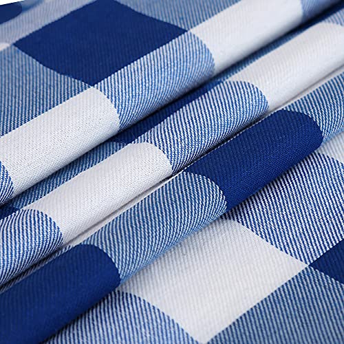 Blue Plaid Table Runner 13x108 Inch Set of 4 Buffalo Check Holiday Decor - White & Blue