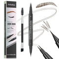 Skiennix Microblading Eyebrow Pencil - 2-in-1 Dual-Ended Pen with Precise Brush Tip | Dark Brown, Waterproof & Long-Lasting