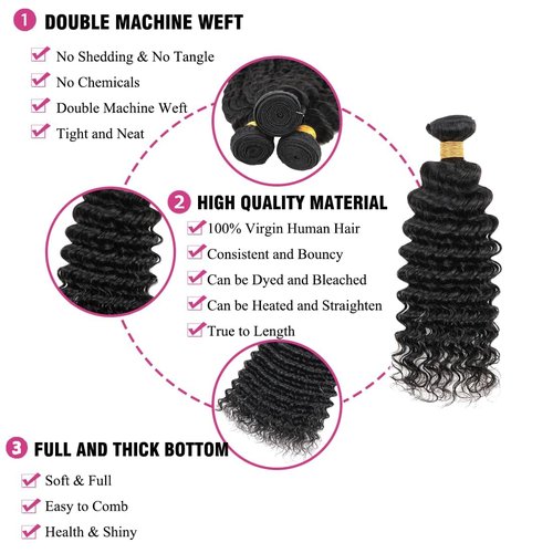 Bamilala Brazilian Curly Human Hair Bundles 08 10 12 Inch Deep Wave Bundles Human Hair 12A Unprocessed Virgin Hair Bundles Sewn In Quick Weave for Black Women