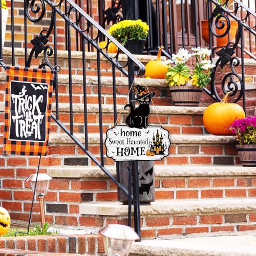 Large Black Cat Halloween Door Wreath Wooden Front Door Sign Haunted Home Decor