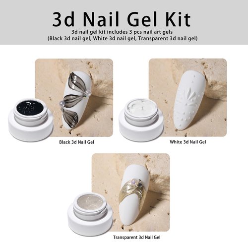 3pcs Solid 3d Nail Sculpting Gel For Nail Art, White Black Clear 3d Nail Art Gel Multifunctional 3d Molding For Nails Salon Home DIY (Clear)