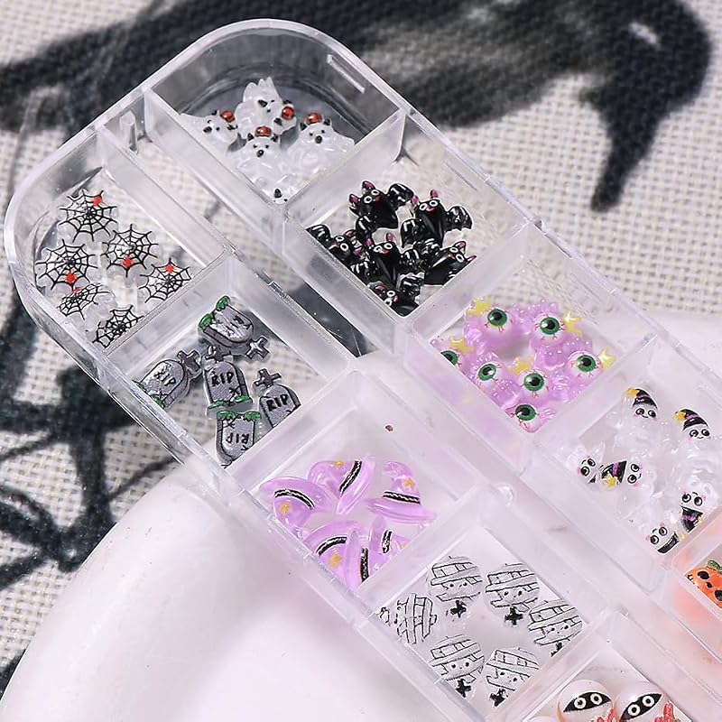 Halloween Nail Art Charms Rhinestones Set with Spider Pumpkin & Web Decorations
