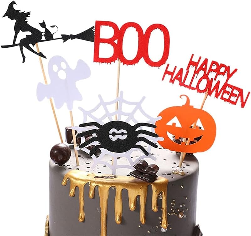 Halloween Cake Topper Set with Spooky Decorations - 15 Pcs Food-Grade Paper
