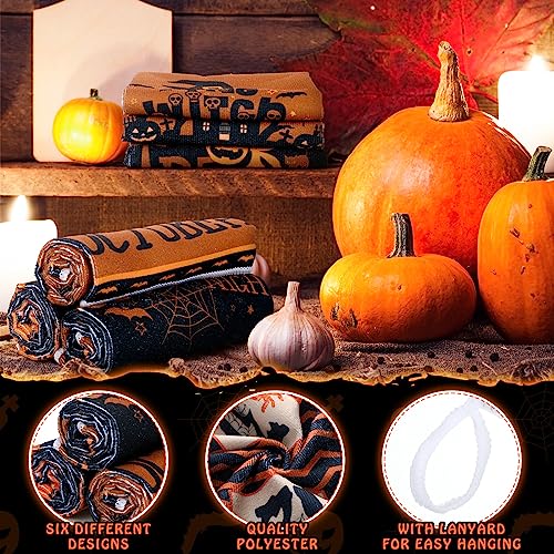Halloween Hand Towels Set - Eye Catching Witch Ghost Pumpkin Design, 6 Pack