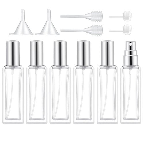 IRON BILL 30 ml Glass Spray Bottle, 1 oz Perfume Bottles Empty, Glass Atomizer, Small Travel Atomizer Bottle Refillable (6 PCS, Sliver)