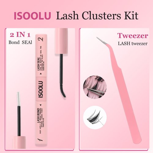 ISOOLU Lash Clusters Manga Individual Lashes C Curl Wispy Eyelash Clusters WideSpan Eyelash Extension Kit with Lash Bond and Seal Wet-Look Spiky Cluster Lashes (Aesthetic‌ Kit)